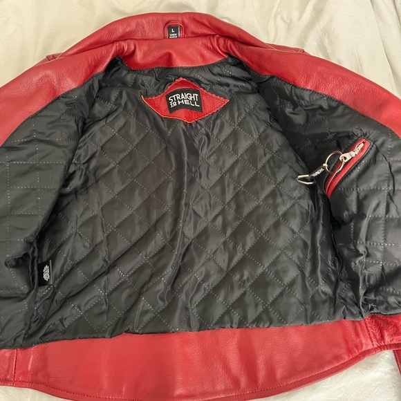Maroon Leather Moto Jacket L - fits like M - Picture 5 of 6
